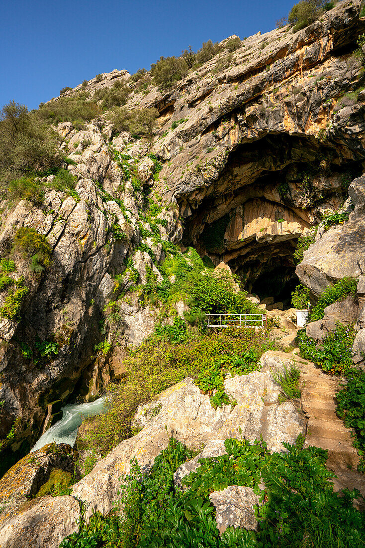 Cueva del Gato cave with a waterfall in Andalusia,Spain,Europe