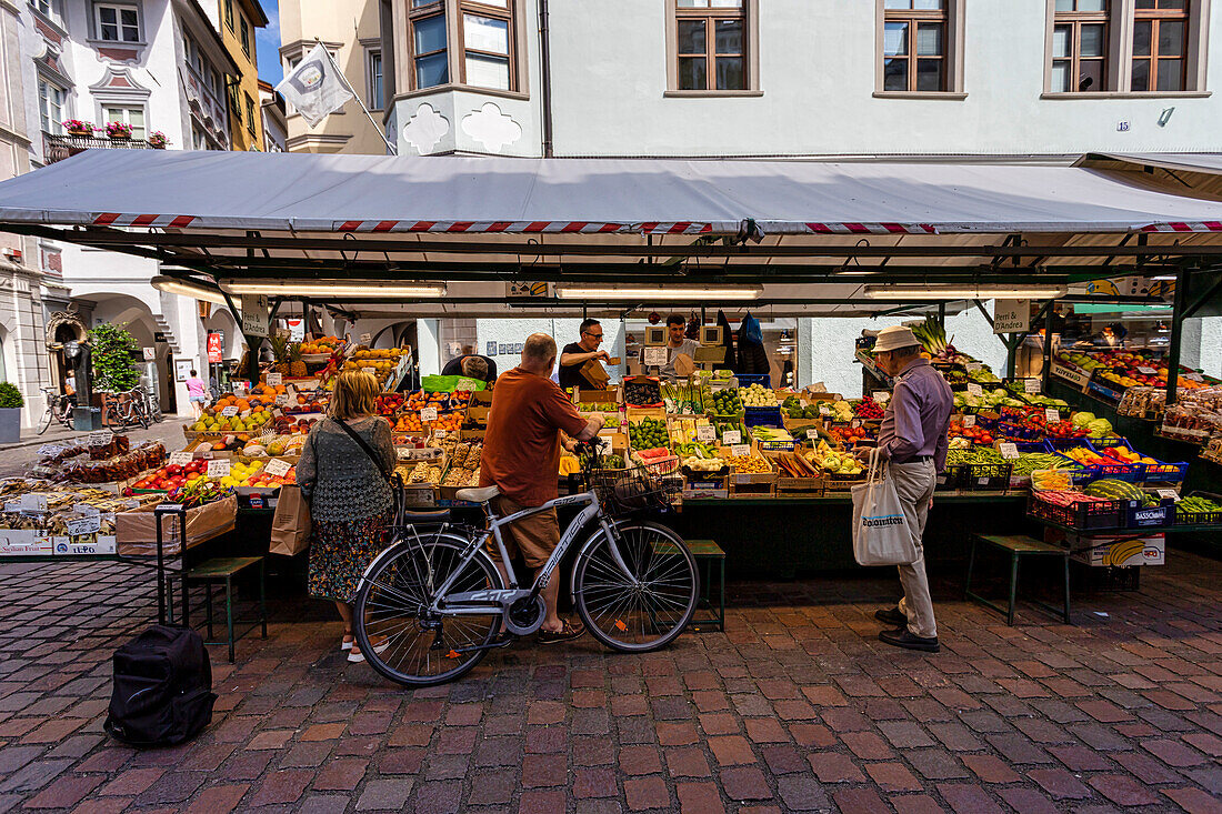 Typical food market in the old town of Bolzano (Bozen),Bozen district,Sudtirol (South Tyrol),Italy,Europe