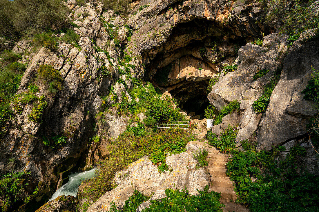 Cueva del Gato cave with a waterfall in Andalusia,Spain,Europe
