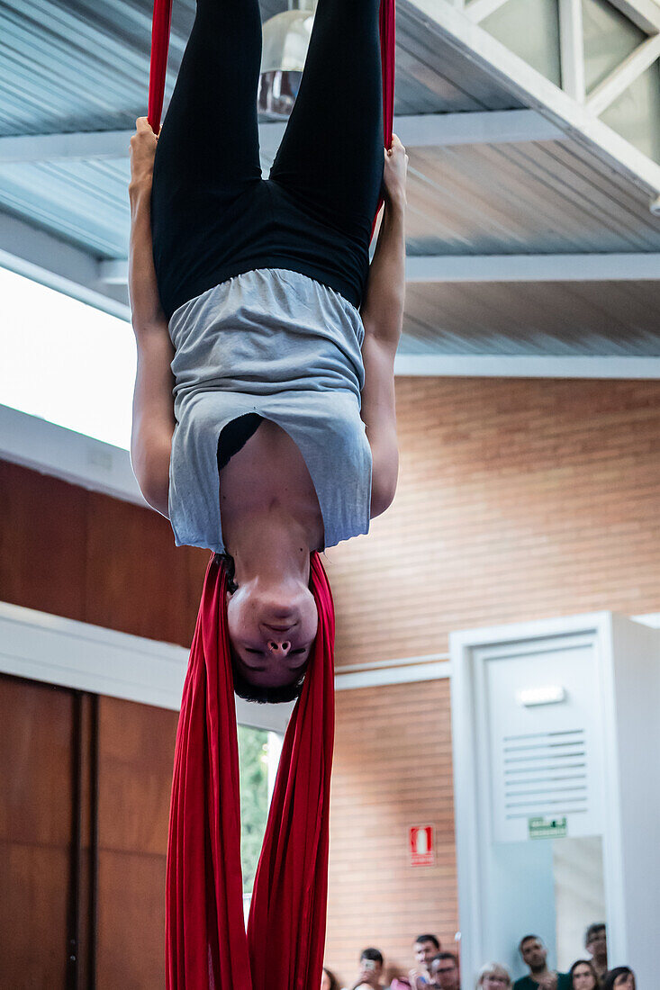 Circus show with kids at Centro Civico La Almozara during the Fiestas of el Pilar,Zaragoza,Aragon,Spain