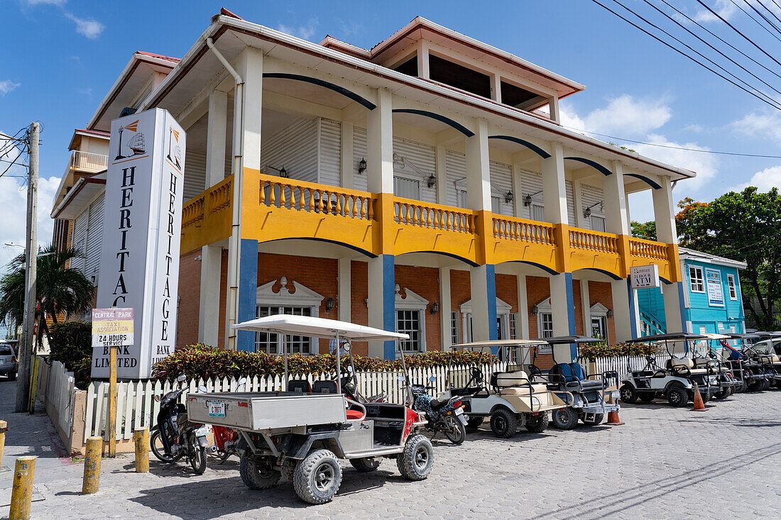 Golf carts are the primary means of transportation around San Pedro and Ambergris Caye in Belize.