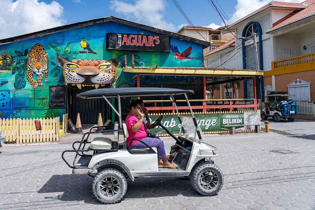 Golf carts are the primary means of transportation around San Pedro and Ambergris Caye in Belize.