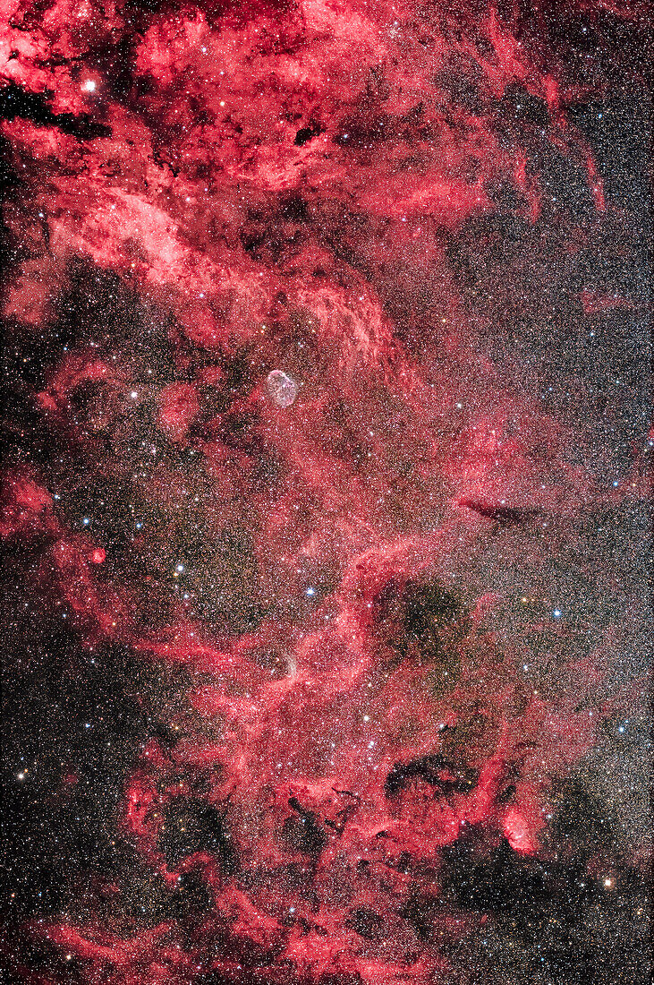 Dieser Ausschnitt der Milchstraße im zentralen Cygnus enthält eine reiche Auswahl an Nebeltypen: