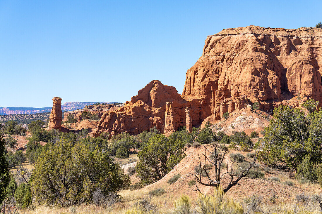 Colorful eroded Entrada sandstone spire formations in Kodachrome Basin State Park in Utah.