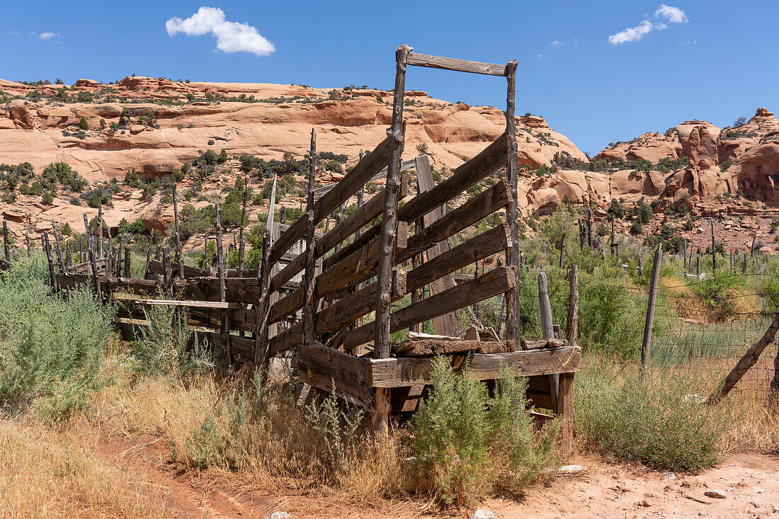 An old livestock loading chute on a former cattle ranch in southeastern Utah.