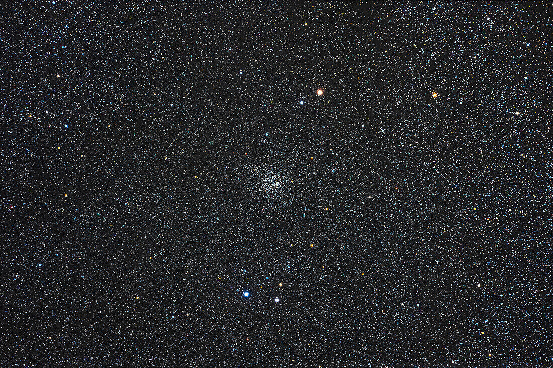 This is the rich star cluster nicknamed Caroline's Rose,or officially NGC 7789,in Cassiopeia. Caroline Herschel,sister of William Herschel,discovered it in 1783. In the eyepiece its stars do take on the appearance of nested rose petals. Subtle effects like that are always lost in photos of star clusters.