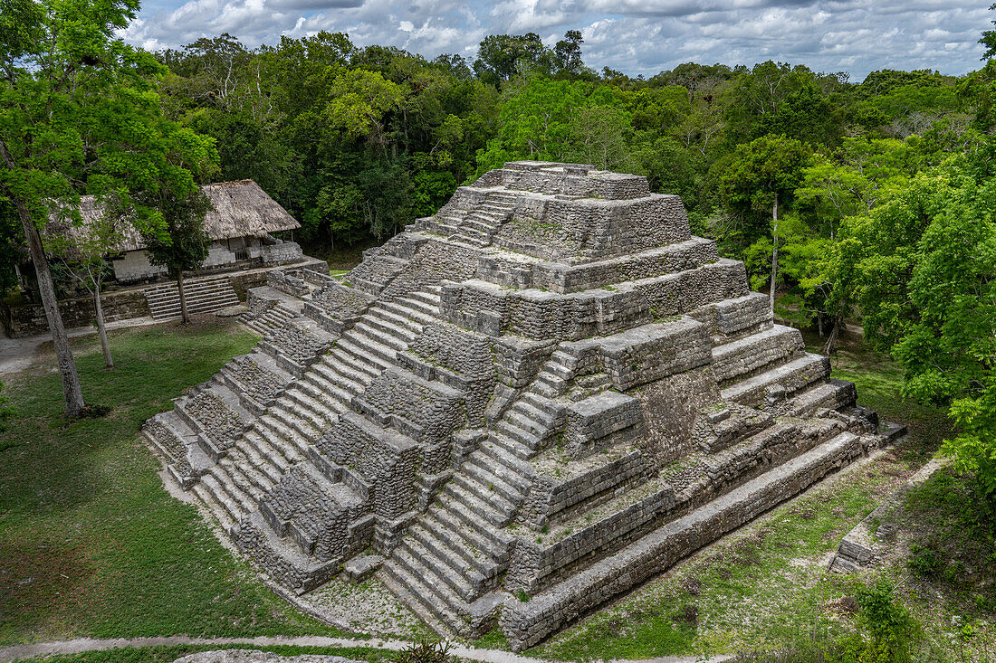 Structure 144,a temple pyramid in the North Acropolis in the Mayan ruins in Yaxha-Nakun-Naranjo National Park,Guatemala.