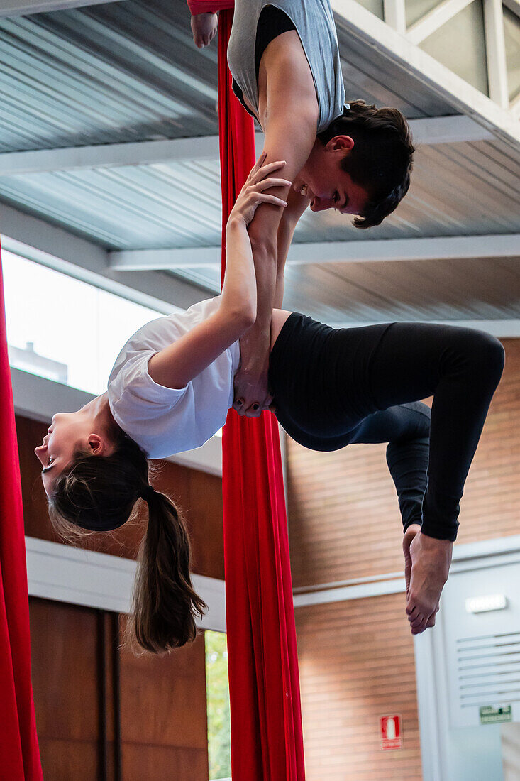 Circus show with kids at Centro Civico La Almozara during the Fiestas of el Pilar,Zaragoza,Aragon,Spain