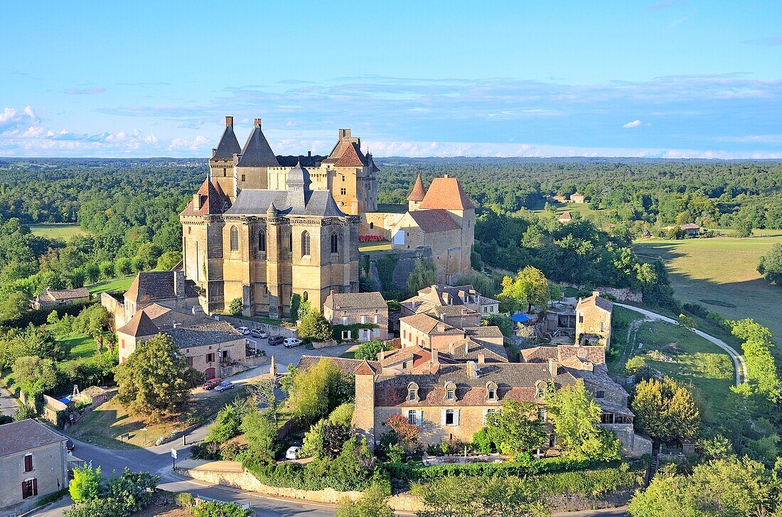 France, Dordogne, Perigord Pourpre, Biron Castle (aerial view)