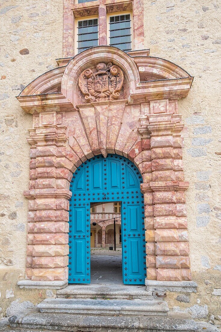 France, Lozere, Saint Alban sur Limagnole, castle of Saint Alban, Way of Saint Jacques de Compostela Road Via Podiensis, Margeride