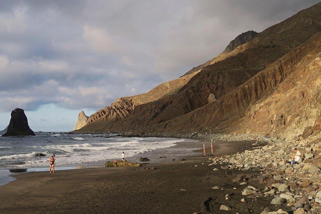 Spain, Canary Islands, Tenerife Island, Anaga rural park, black sand beach of Almaciga