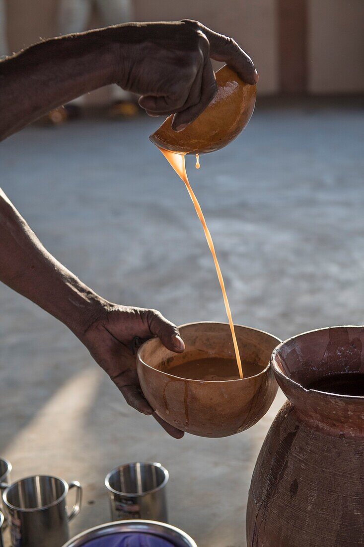 Benin, Notrhern district, Copargo, preparation of millet beer called Tchoukoutou