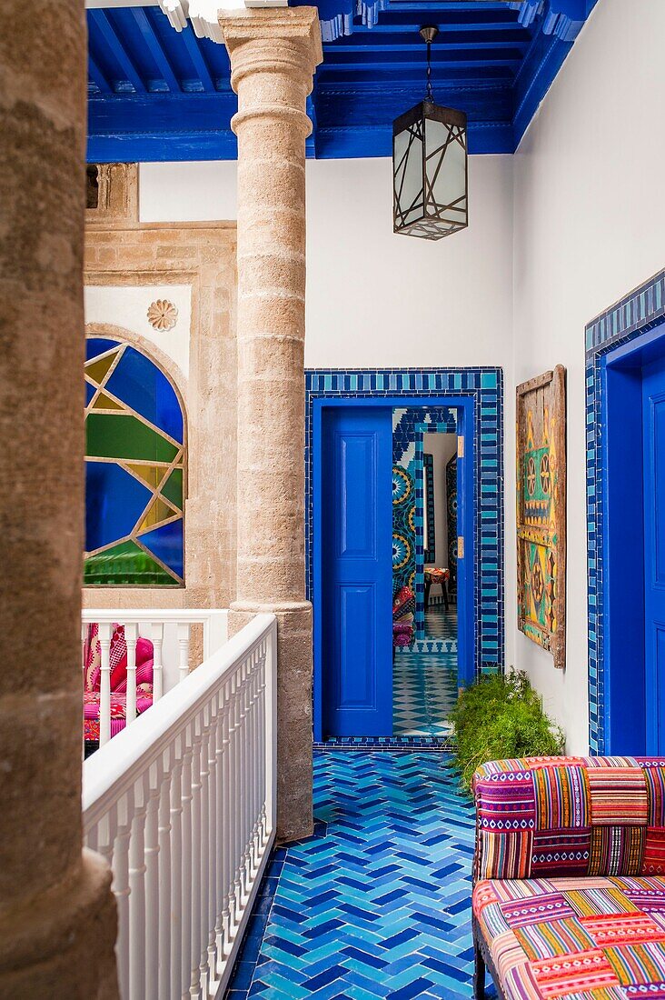 Morocco, Essaouira, Riad Salut Maroc, Story: Eccentric arty rendez-vous in a hyper vitamined riad