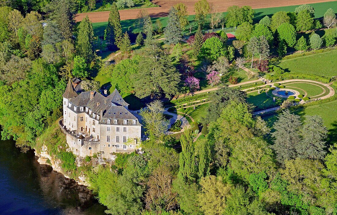 France, Lot, Lacave, la Treyne castle (aerial view)