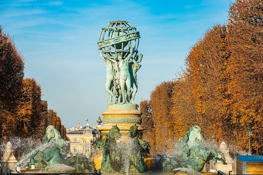 France, Paris, Garden of the Great Explorers, the fountain Carpeaux or fountain of the Quatres Parties of the World