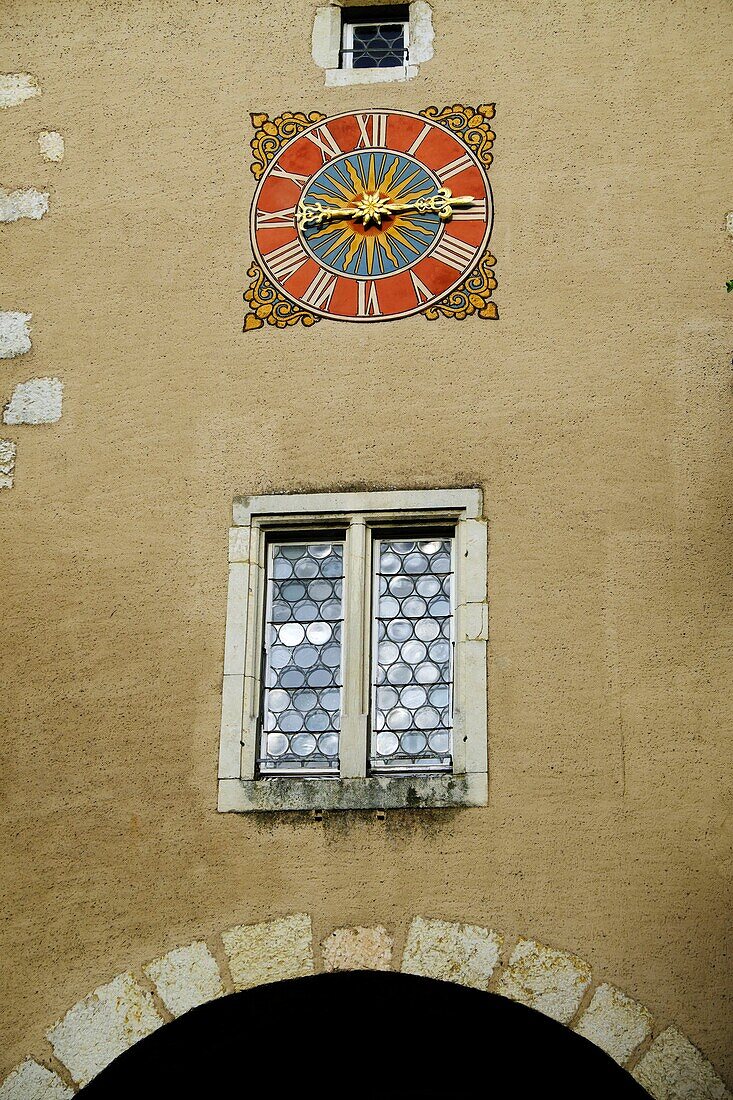 Switzerland, canton of Jura, Porrentruy, Porte de France built in 1563, clock from the end of the 17th century, recent dial, single needle