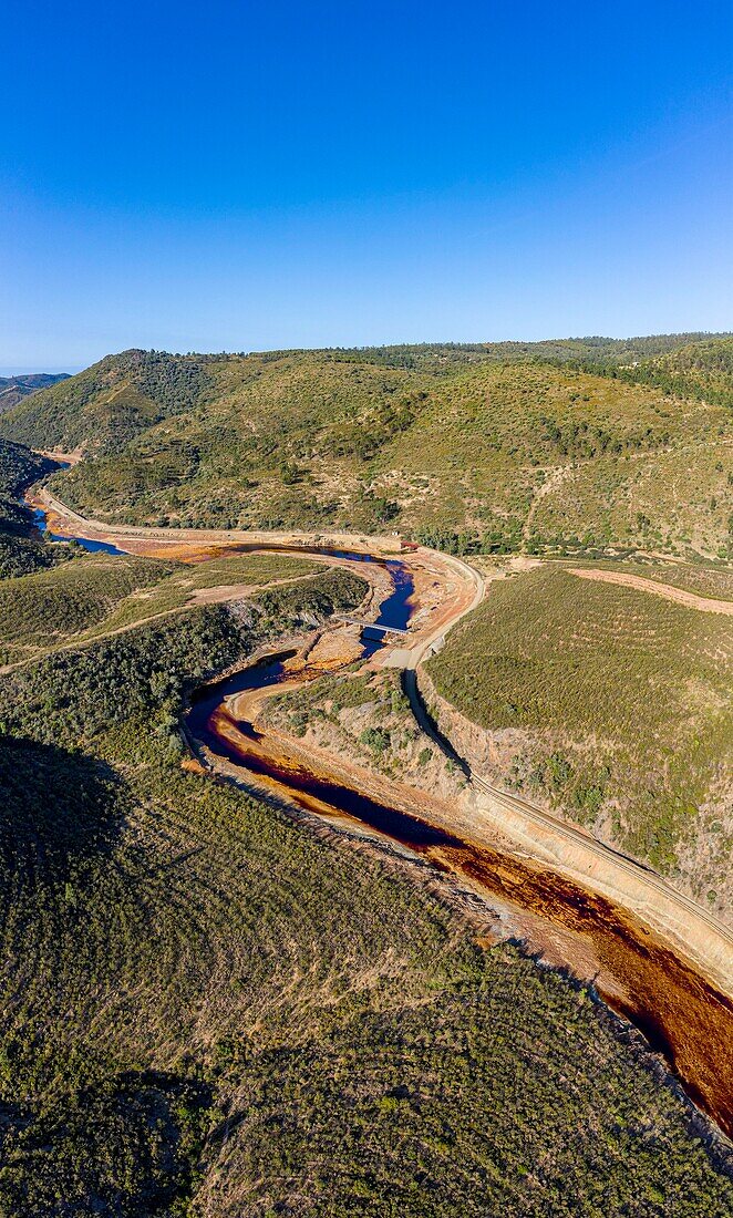 Spain, Andalucia, province of Huelva, the Rio Tinto around Berrocal, from a drone