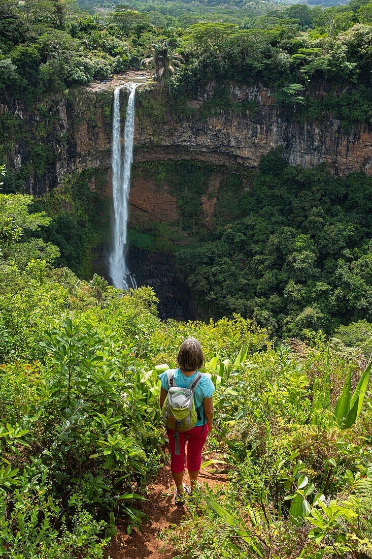 Mauritius, Riviere Noire district, Chamarel, Chamarel waterfall (100 meter high)