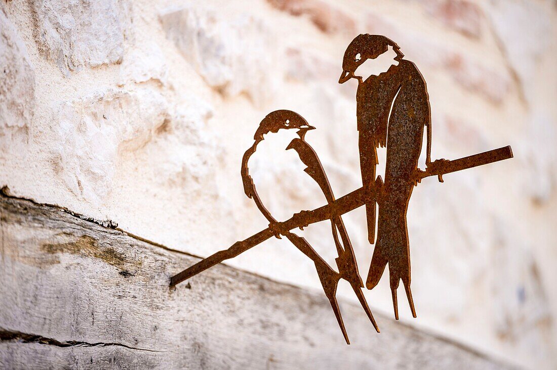 France, Lot et Garonne, Pujols classified most Beautiful Village of France, gallows with swallows carved