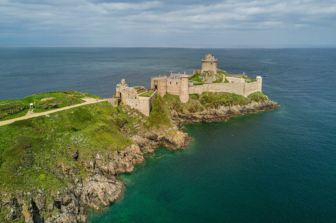 France, Ille et Vilaine, Cote d'Emeraude (Emerald Coast), Plevenon, Fort la Latte (aerial view)