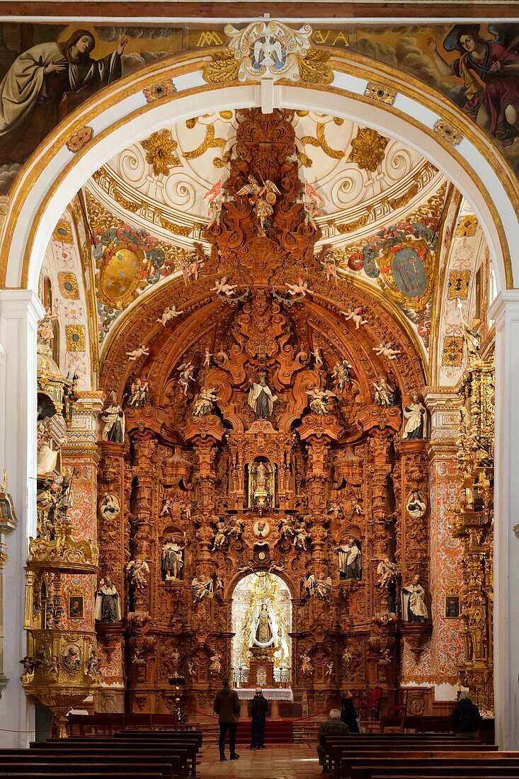 Spain, Andalusia, Costa del Sol, Malaga Province, Antequera, white village, Iglesia del Carmen, altarpiece (Altar Mayor), the work of a local craftsman, is considered to be the most beautiful baroque altarpiece in all of Andalusia