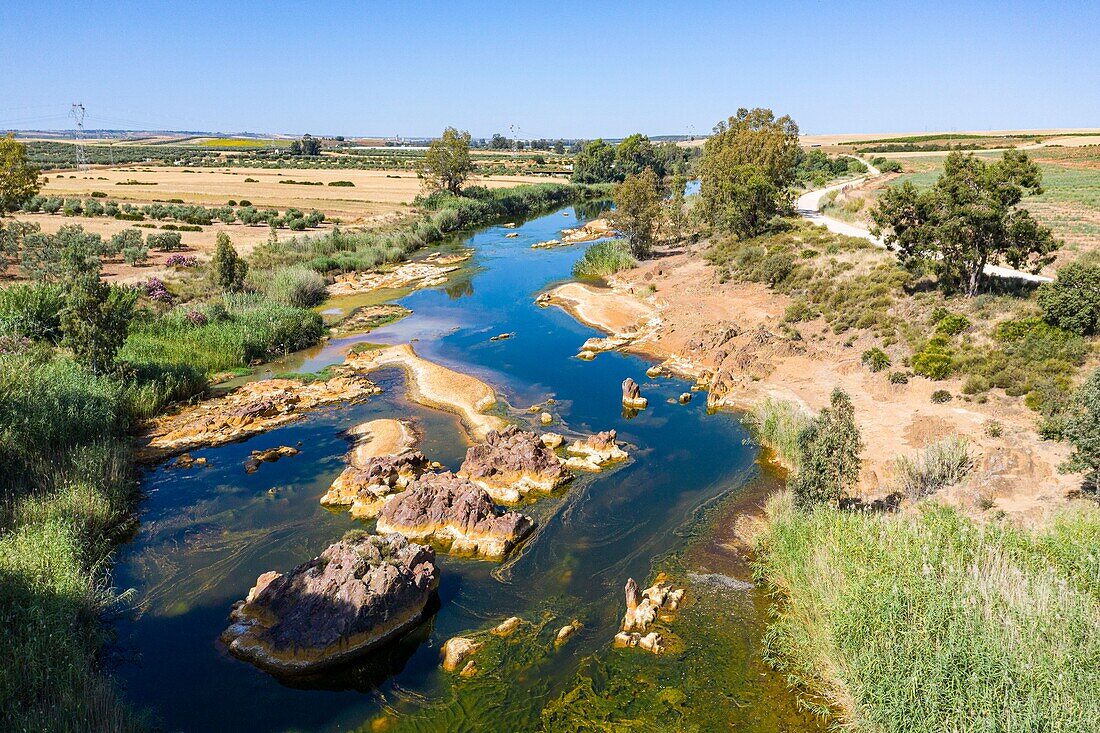 Spain, Andalucia, province of Huelva, around Niebla, Rio Tinto from a drone machine