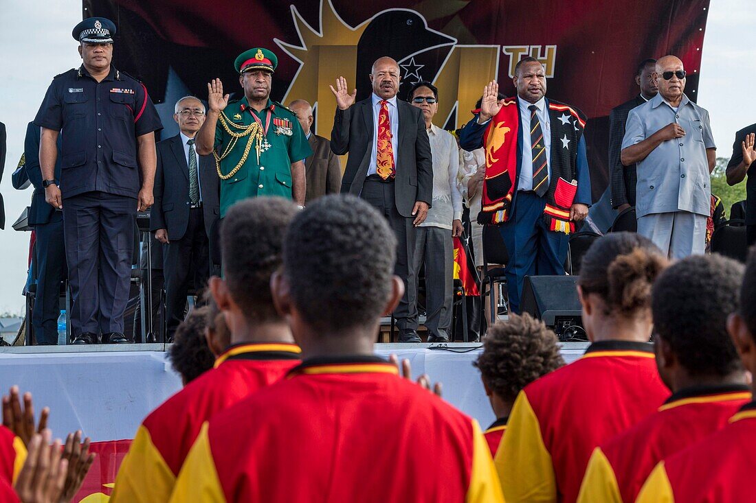 Papua New Guinea, National Capitale district, Port Moresby, Waigani District, Independence Hill, Independence Day celebration held each year on September 16, Prime Minister James Marape and Governor Powes Parkop during school march