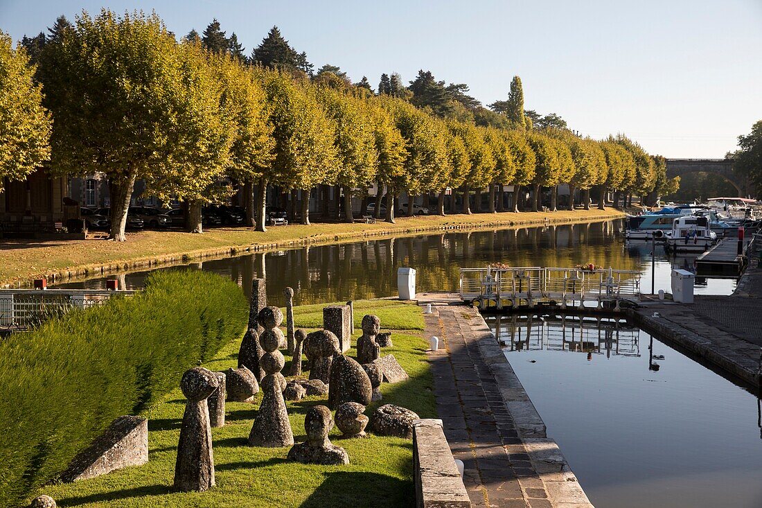 France, Loiret, Loire valley, Briare, exhibition of sculptures on the banks of the canal