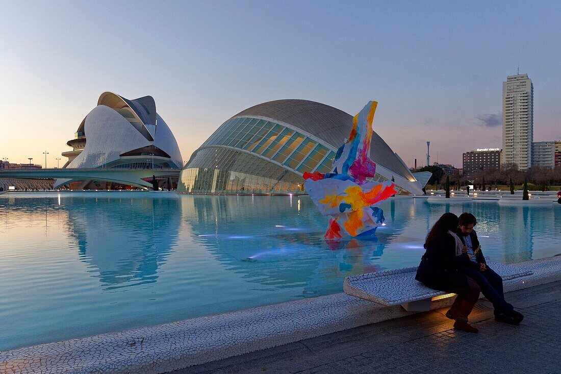 Spain, Valencia, City of Sciences and Arts, The Hemisferic and the Palace of Arts Reina Sofia, El Palau de les Arts Reina Sofia, Opera House, by architect Santiago Santiago Calatrava