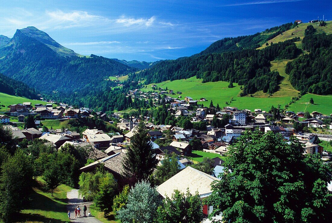 France, Haute Savoie, Aulps valley, Morzine is part of Les Portes du Soleil ski area, view of the Pointe de Nyon (2019m)