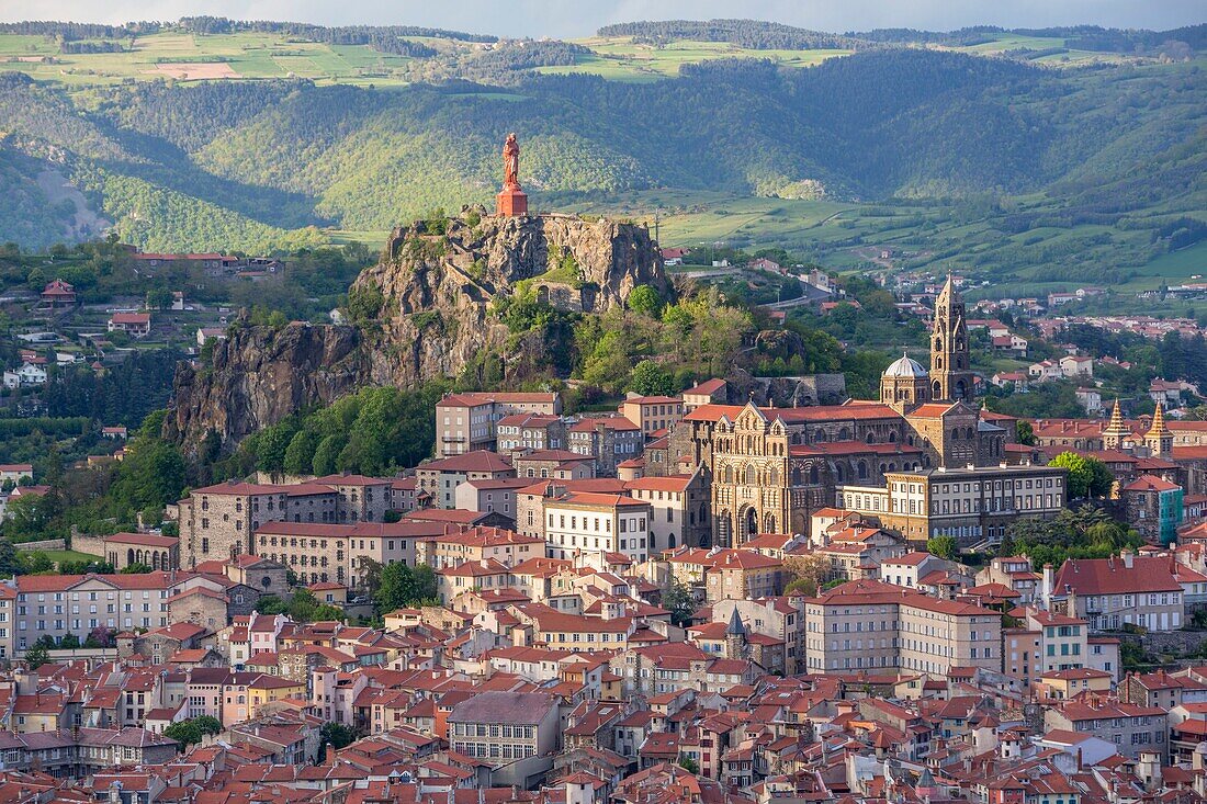 France, Haute Loire, Le Puy en Velay, a stop on el Camino de Santiago, overview of the city, Notre Dame de l'Annonciation Cathedral listed as World Heritage by UNESCO