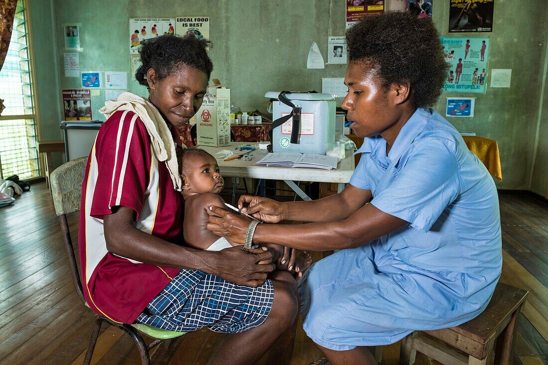 Papua New Guinea, East Sepik Province, Sepik River Region, Koubaili Dispensary, Poliomyelitis Vaccination campagne in the Sepik River Region during the 2019 Eradication Campaign