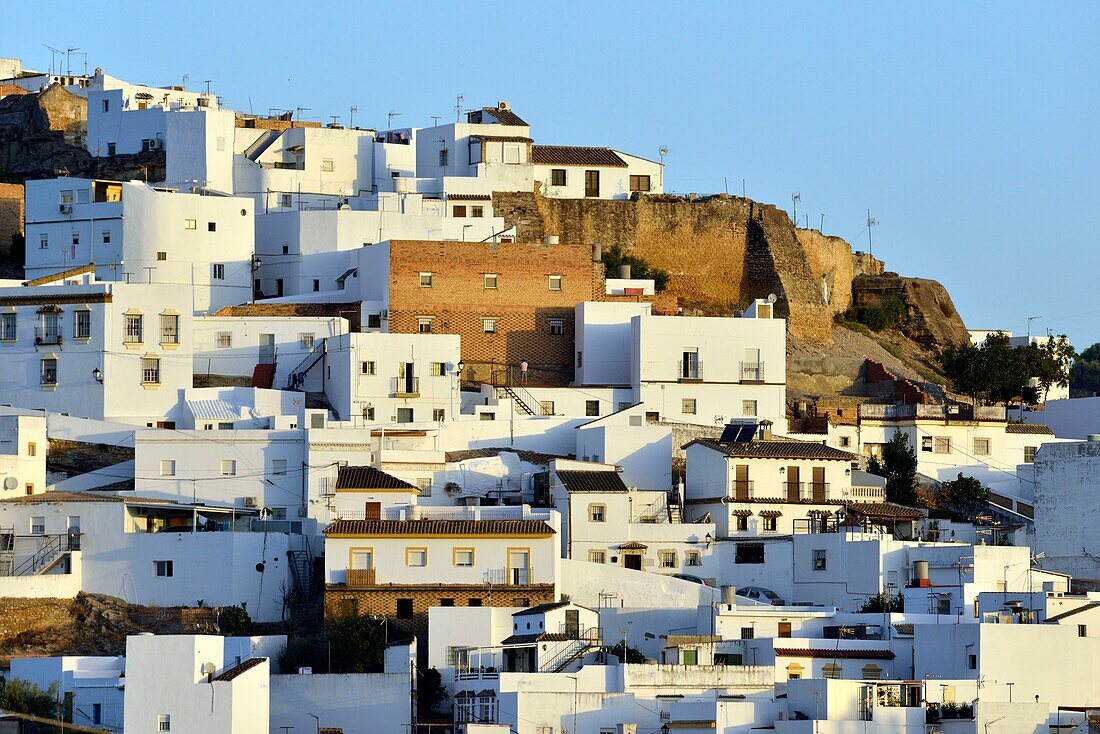 Spanien,Andalusien,Provinz Cádiz,Arcos de la Frontera,Route der weißen Dörfer (Ruta de los Pueblos Blancos),das Dorf auf einer Felsklippe