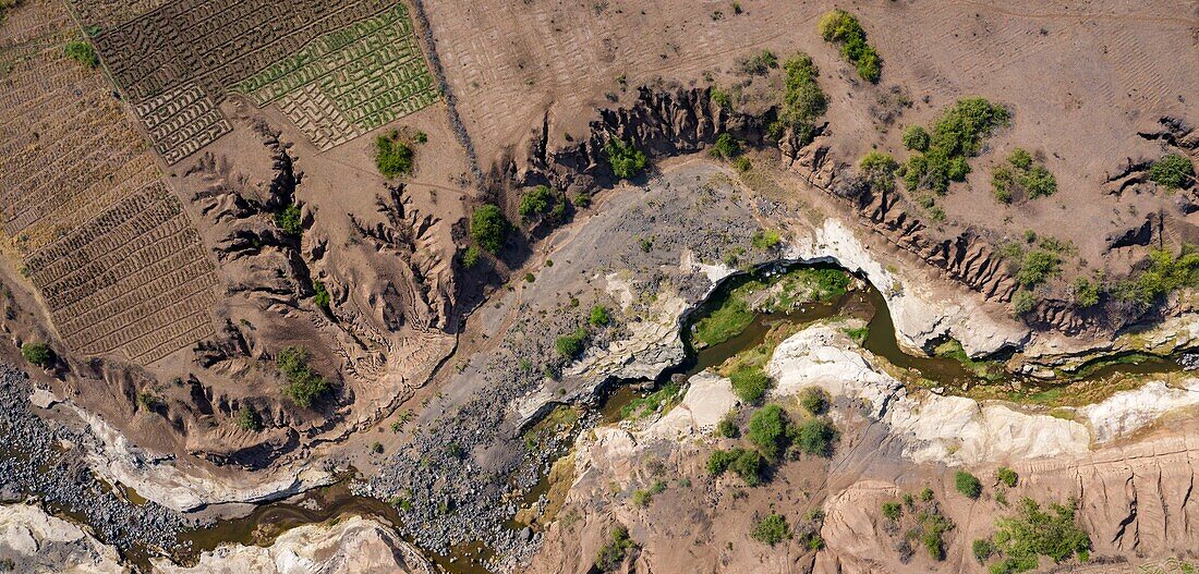 Kenya, near the lake Magadi, Rift valley, river (aerial view)