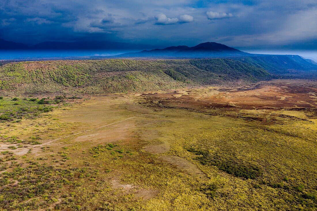 Kenya, Rift valley at the lake Magadi (aerial view)