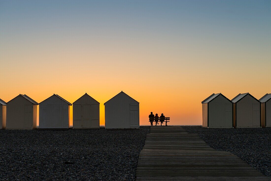 France, Somme, Baie de Somme, Cayeux-sur-mer, the largest plank road in Europe bordered by beach huts