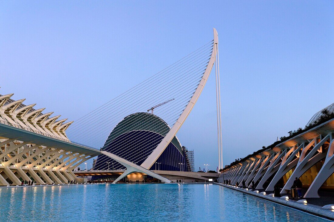 Spanien,Valencia,Stadt der Wissenschaften und Künste des Architekten Santiago Santiago Calatrava,Museum der Wissenschaften Principe Felipe und Oceanografic,das größte Aquarium in Europa