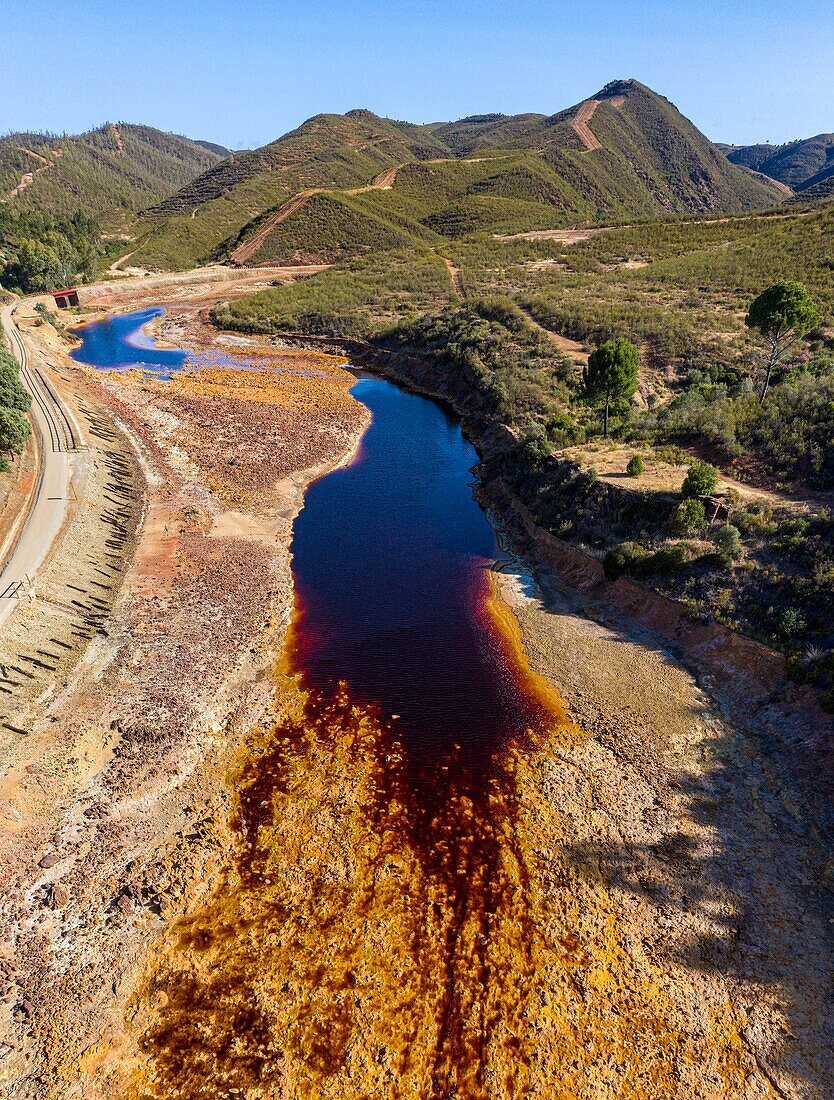 Spain, Andalucia, province of Huelva, the Rio Tinto around Berrocal, from a drone