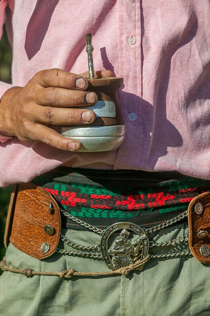 Argentinien,Provinz Buenos Aires,Estancia San-Isidro del Llano in Richtung Carmen-Casares,Gaucho zu Pferd beim Viehtreiben