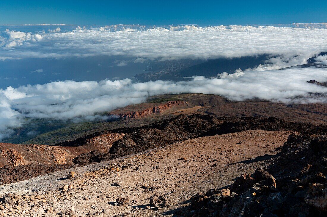 Spanien,Kanarische Inseln,Insel Teneriffa,Parque Nacional del Teide (Teide-Nationalpark),von der UNESCO zum Weltkulturerbe erklärt,der Gipfel des Vulkans Teide