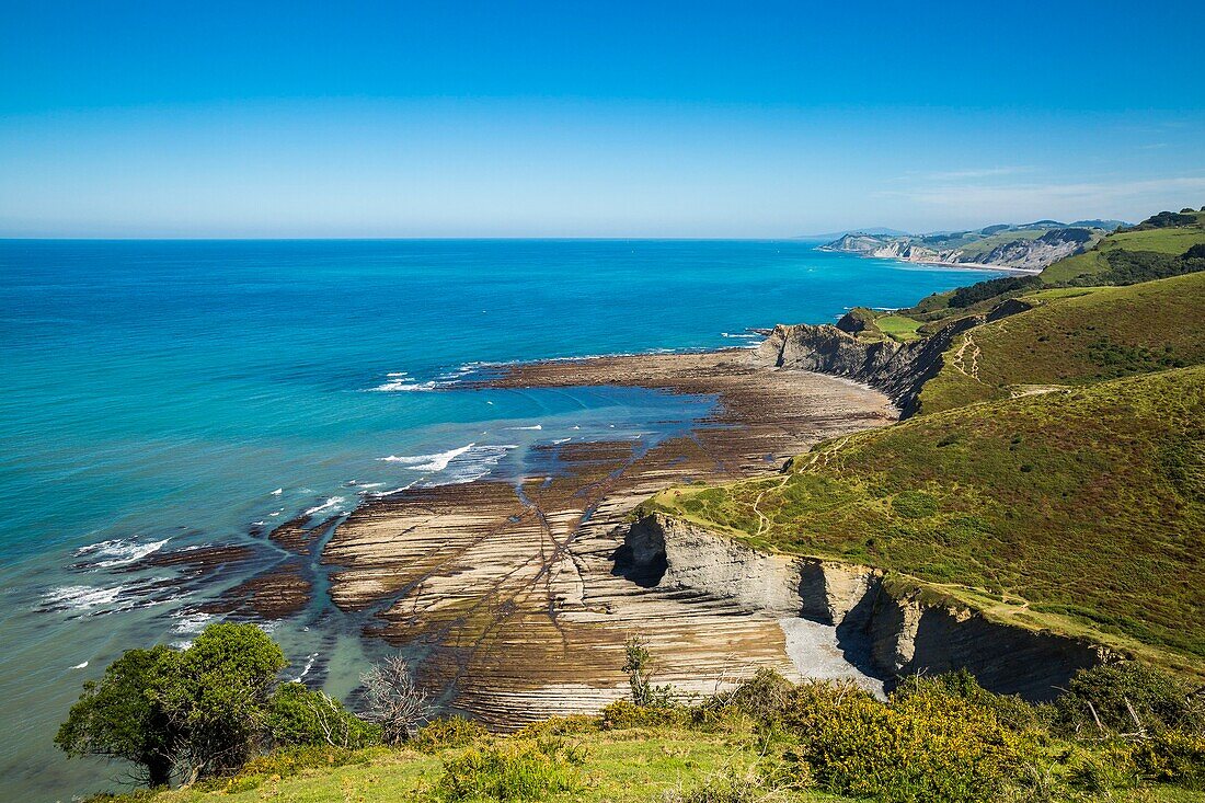 Spain, Basque Country, Guipuzcoa, Zumaia, UNESCO Flysch Geopark, or Basque coastal flat, with stratotypes dating back millions of years