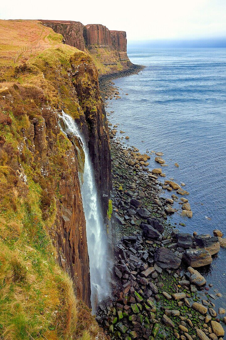 United Kingdom, Scotland, Highlands, Hebrides, Isle of Skye, Trotternish, Staffin, Mealt falls and Kilt Rock