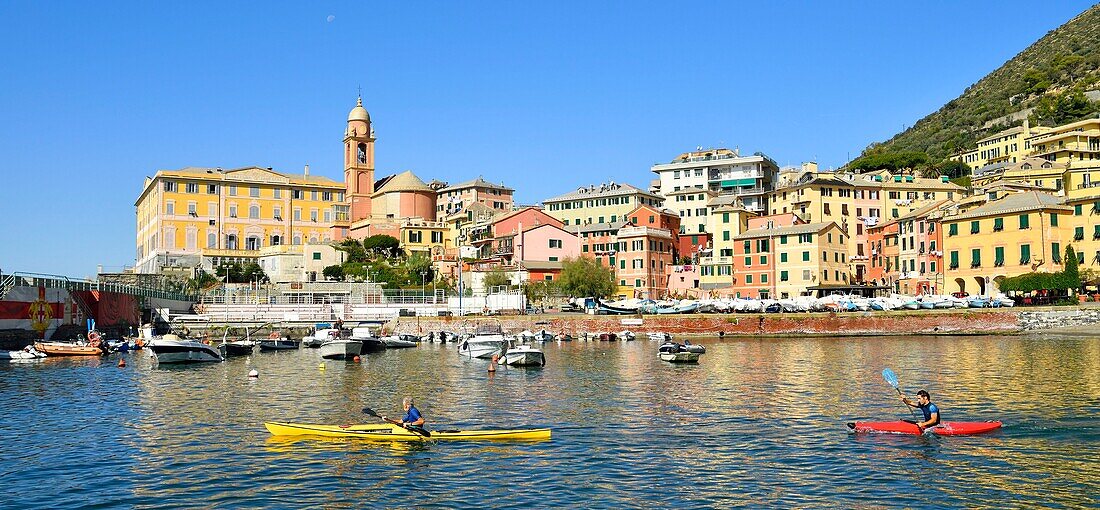 Italy, Liguria, Genoa, Nervi, the port of the village of Nervi, Lo Scalo canoe kayak school