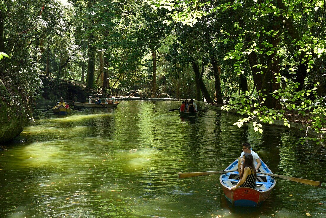 Portugal, Minho Region, Braga, Sanctuary of Bom Jesus do Monte classified UNESCO World Heritage accessible by a master staircase of 600 steps, Via Sacra, consisting of the stairs of the Five Senses and the staircase of the Three Virtues, artificial lake and boats for tourists