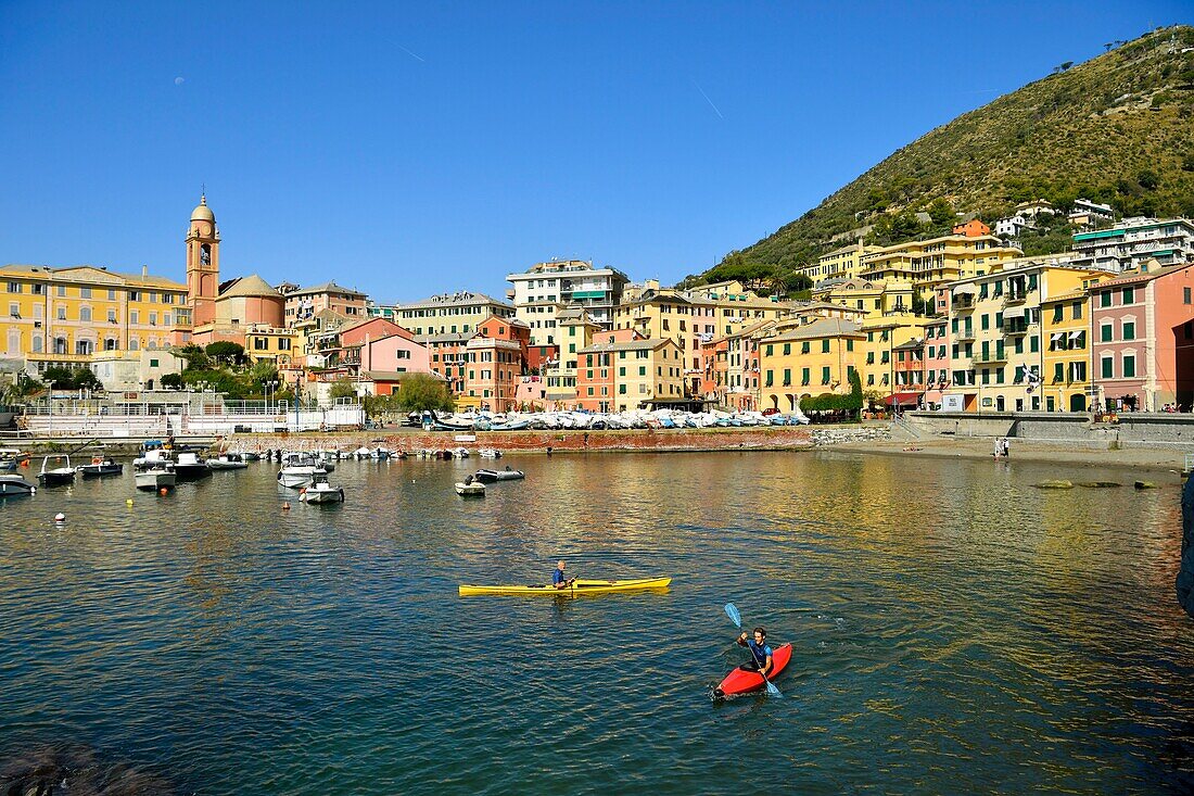 Italy, Liguria, Genoa, Nervi, the port of the village of Nervi, Lo Scalo canoe kayak school