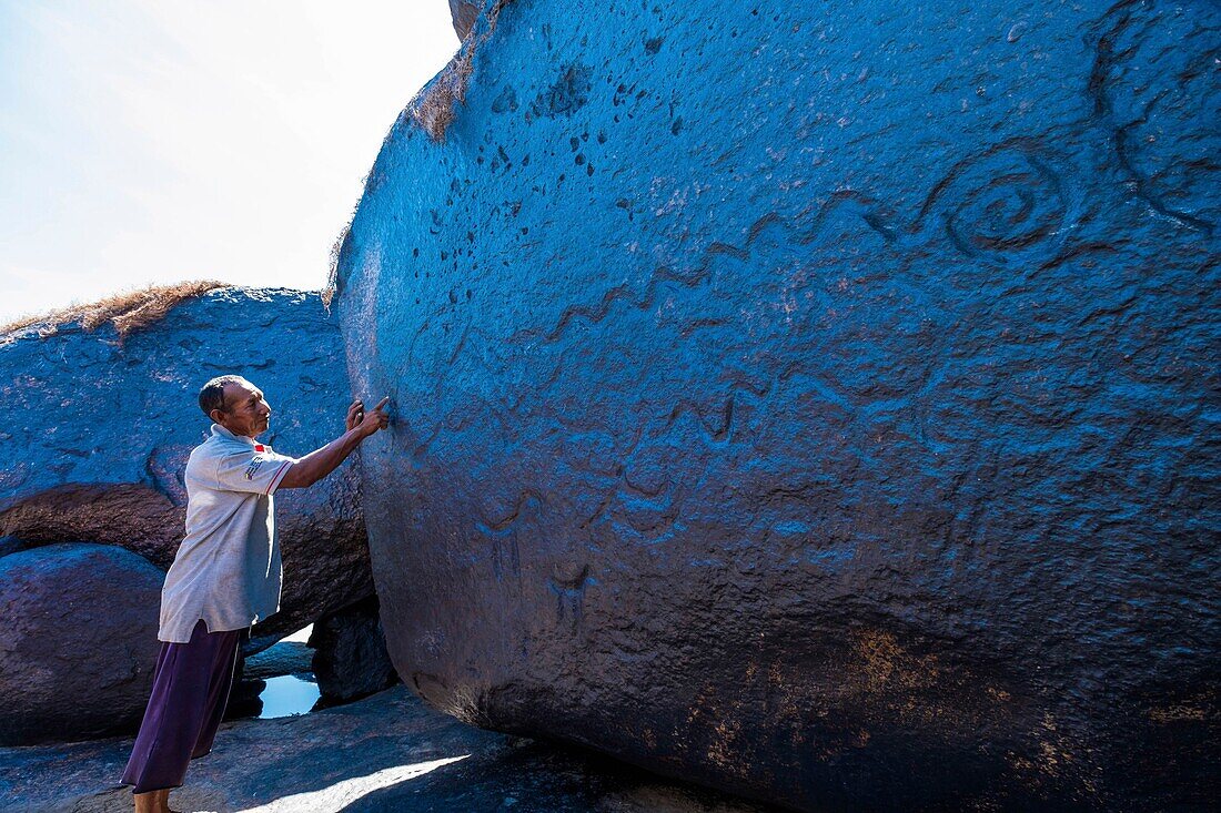 Colombia, Llanos, Vichada, Tambora, Tuparro National Park, ancient chamanic rock carvings