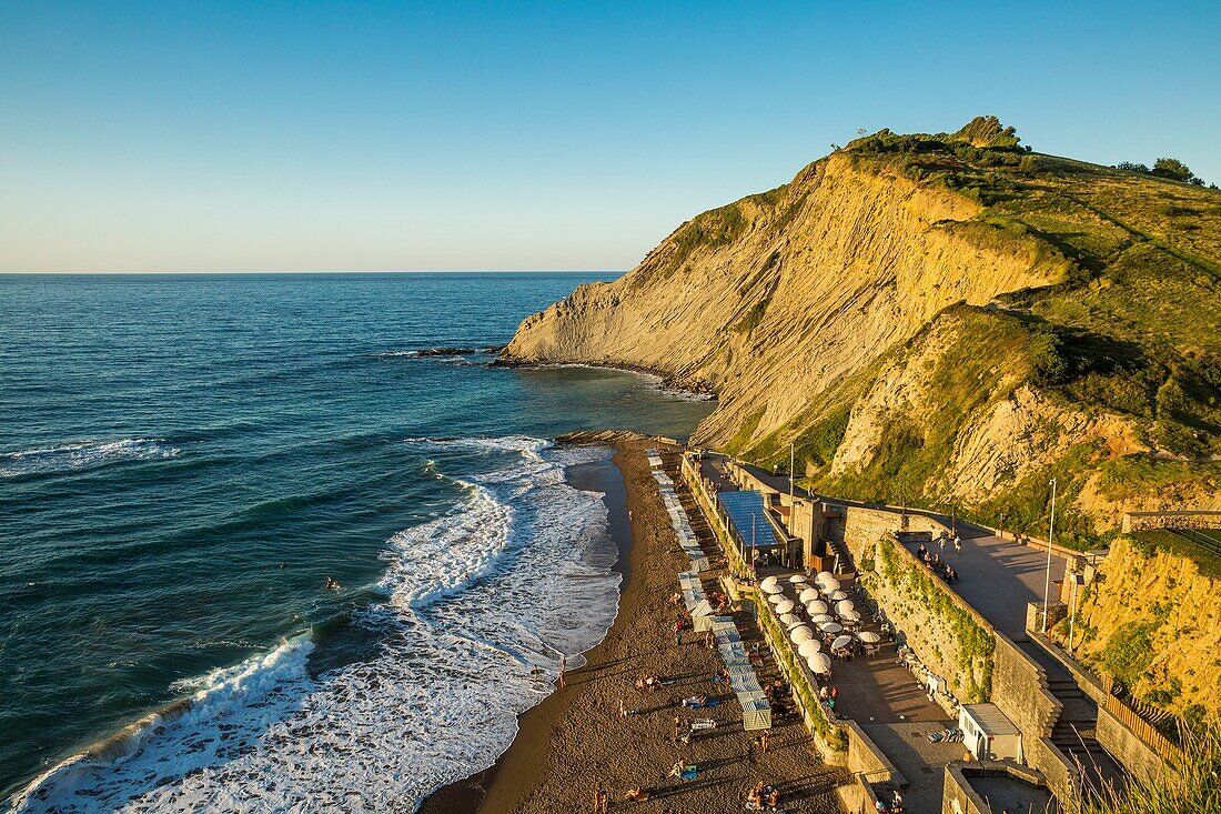 Spain, Basque Country, Guipuzcoa, Zumaia, UNESCO Flysch Geopark, or Basque coastal flat, with stratotypes dating back millions of years