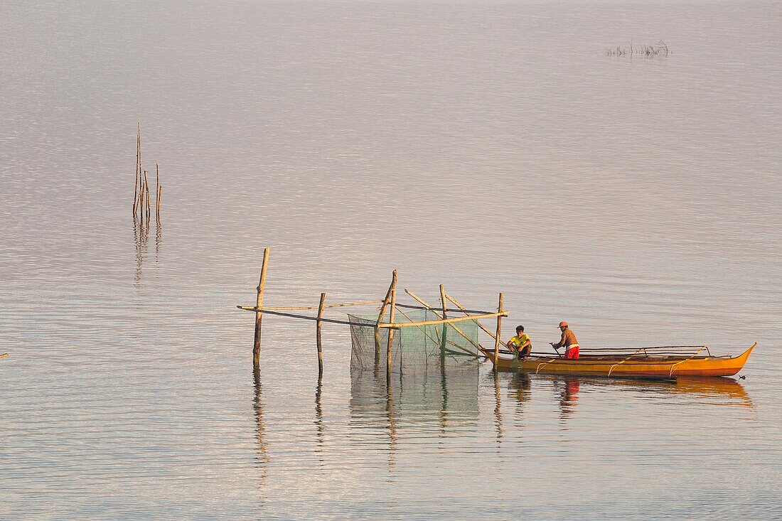 Philippines, Palawan, Malampaya Sound Protected Landscape and Seascape, typical fishing gear with a bamboo structure maintaining fish nets