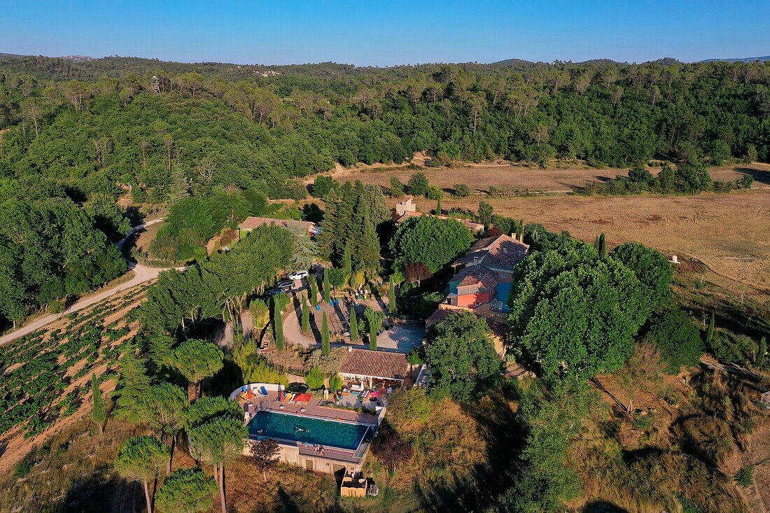 France, Var, Provence Verte (Green Provence), Bras village next to Saint Maximin, Le Peyrourier - une campagne en Provence Bed and Breakfast (aerial view)