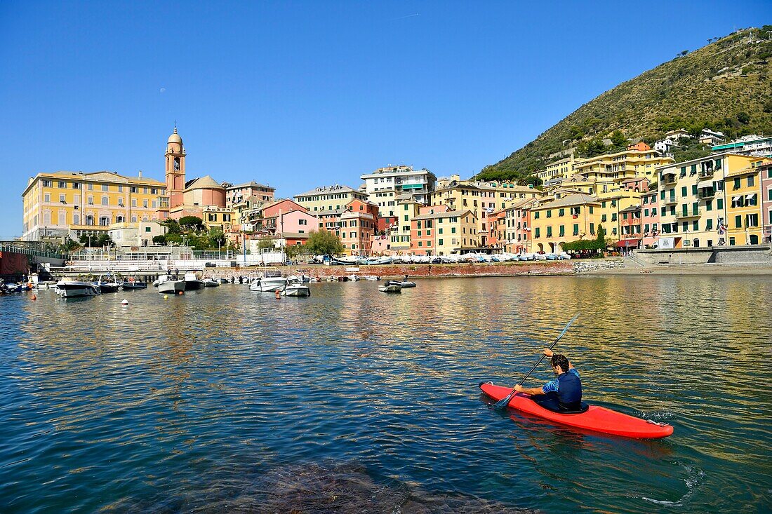 Italy, Liguria, Genoa, Nervi, the port of the village of Nervi, Lo Scalo canoe kayak school